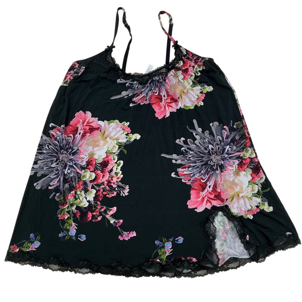 Cacique Floral Lace Trim Chemise Nightgown Women 18/20 Black Pink Romantic